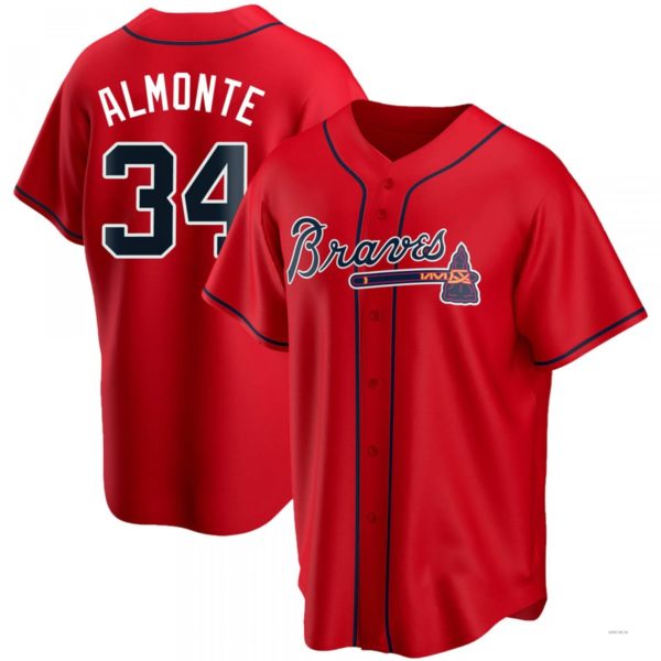 Atlanta Braves #34 Abcneam Almonte Red Alternate Jersey Stitches Baseball Jerseys