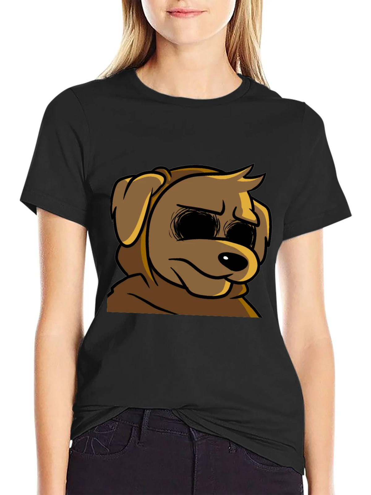 Cartoon Dog Graphic T-Shirt - Soft Black Tee