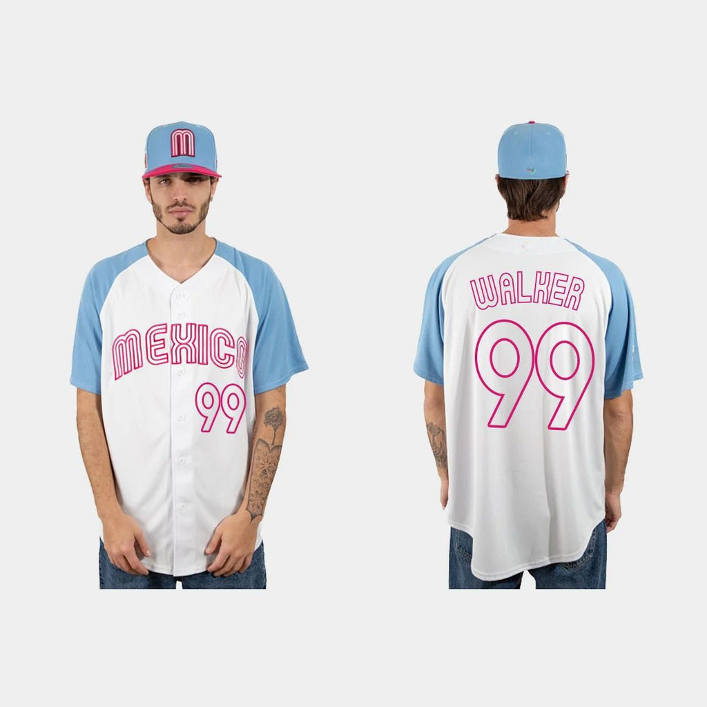 #99 TAIJUAN WALKER MEXICO BASEBALL 2023 WORLD BASEBALL CLASSIC JERSEY ¨C WHITE BLUE Stitches Baseball Jerseys
