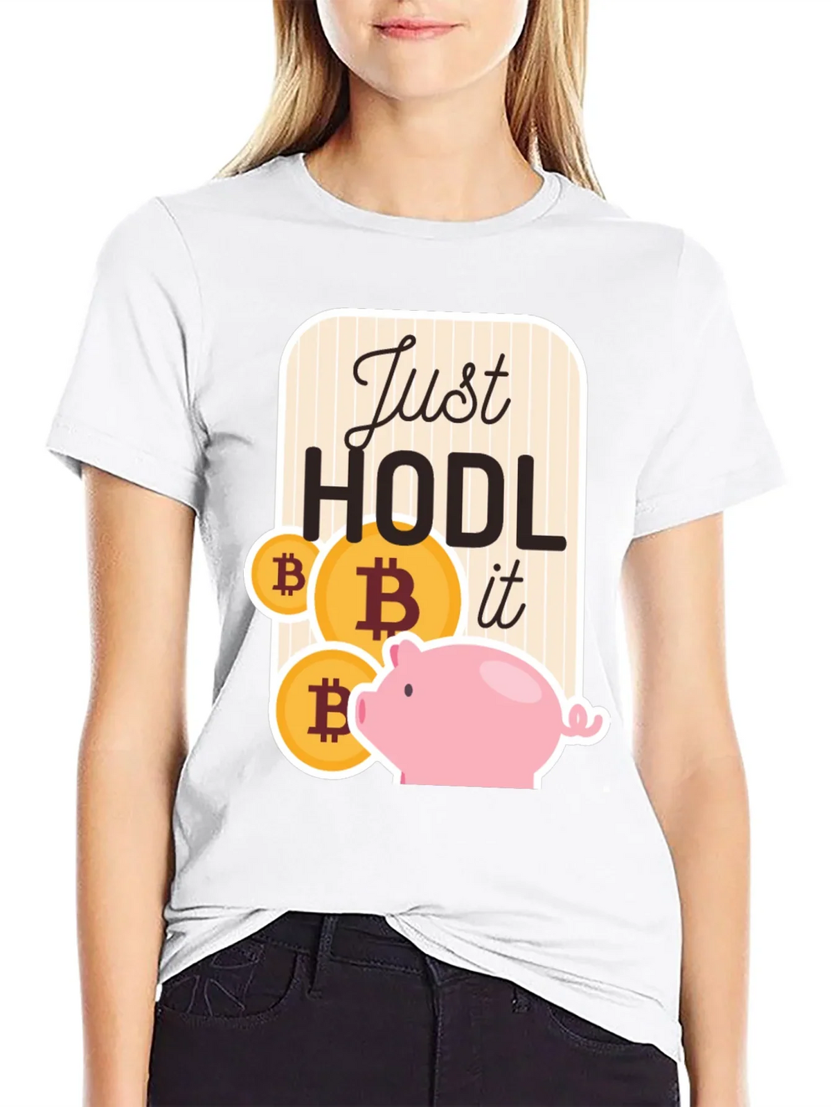 Just Hodl It Bitcoin Piggy Bank Black T-Shirt