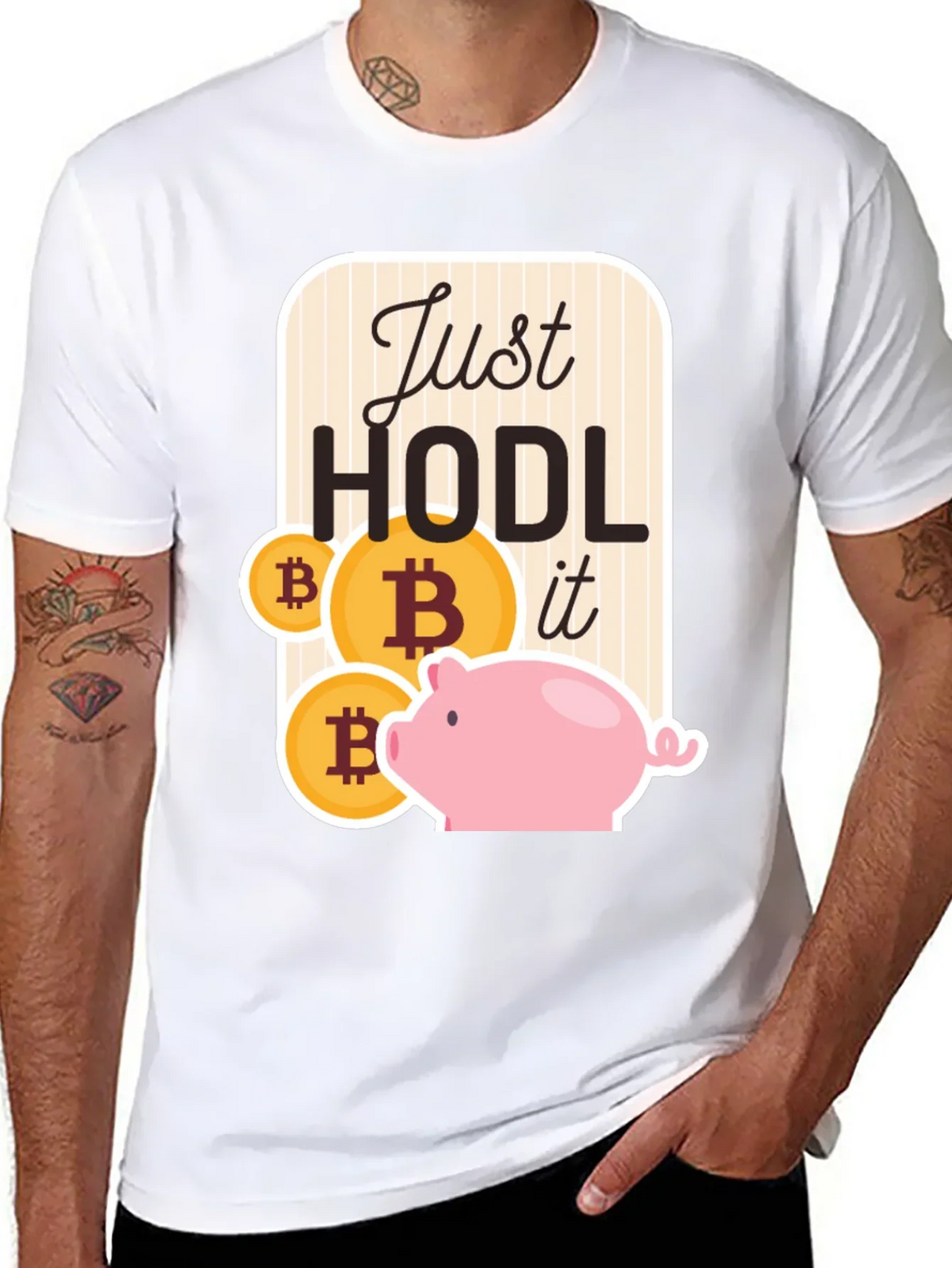 Just Hodl It Bitcoin Piggy Bank Black T-Shirt
