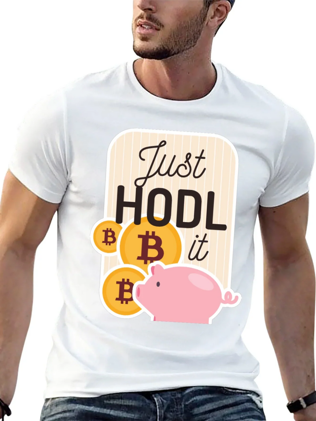 Just Hodl It Bitcoin Piggy Bank Black T-Shirt