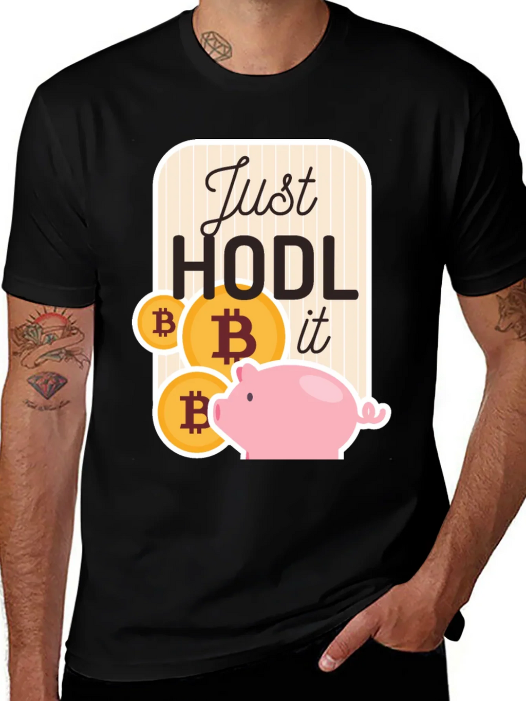 Just Hodl It Bitcoin Piggy Bank Black T-Shirt