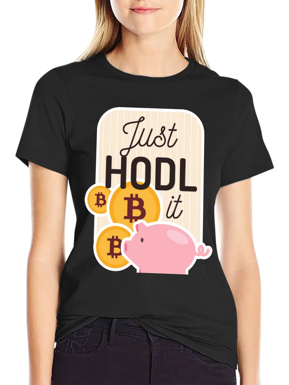 Just Hodl It Bitcoin Piggy Bank Black T-Shirt