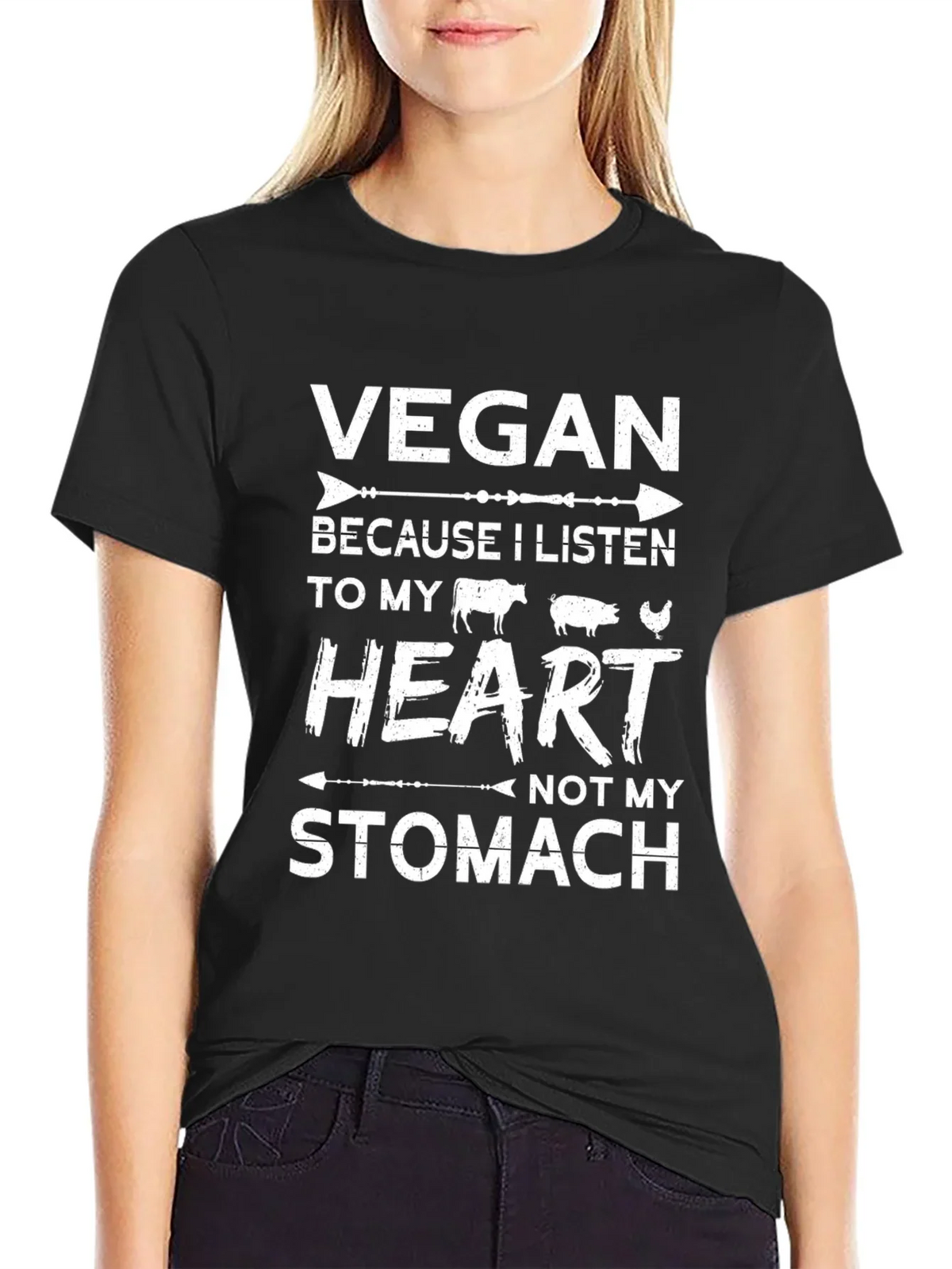 Vegan Heart Listen T-Shirt - Unisex Black Tee