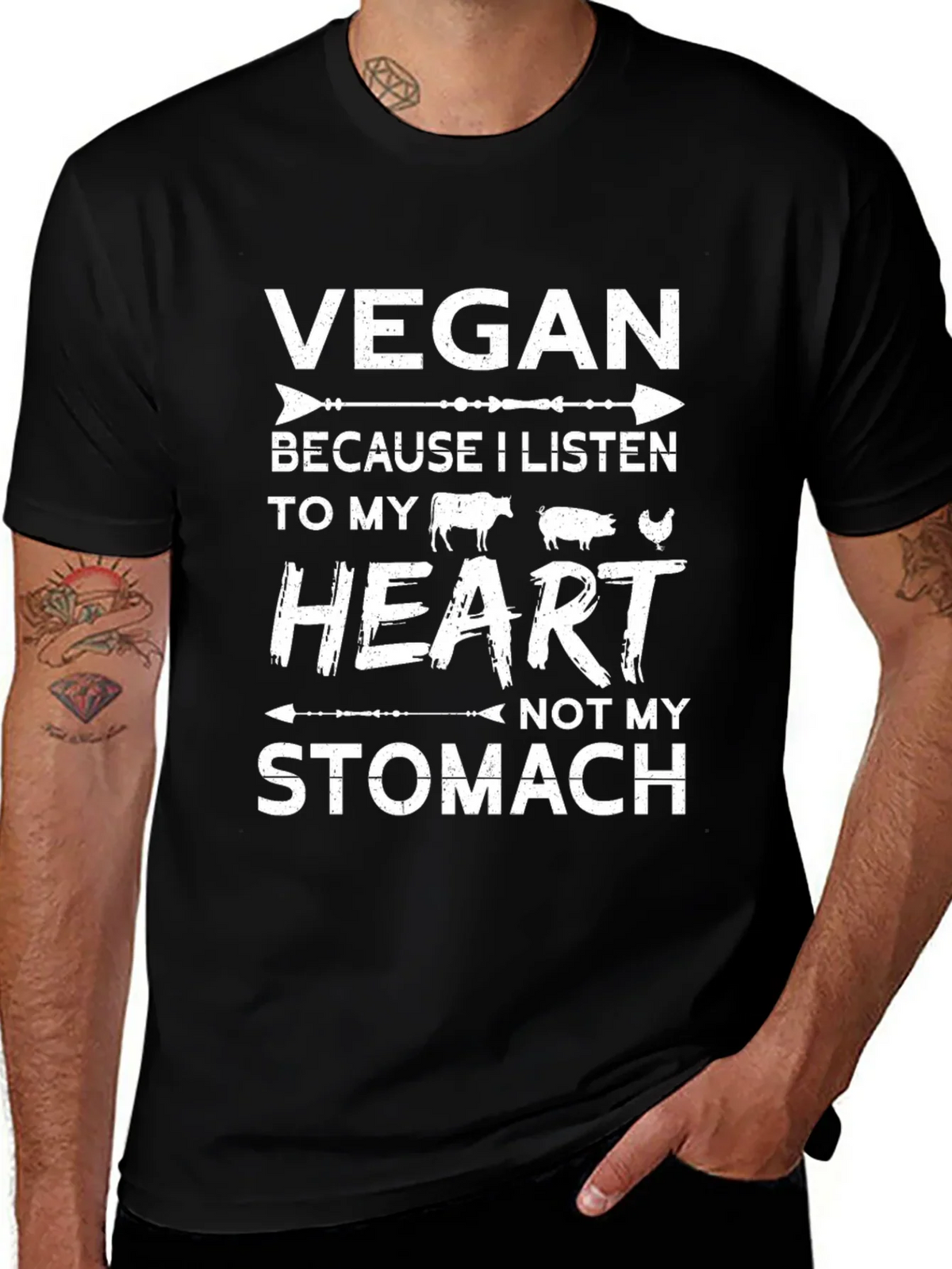 Vegan Heart Listen T-Shirt - Unisex Black Tee