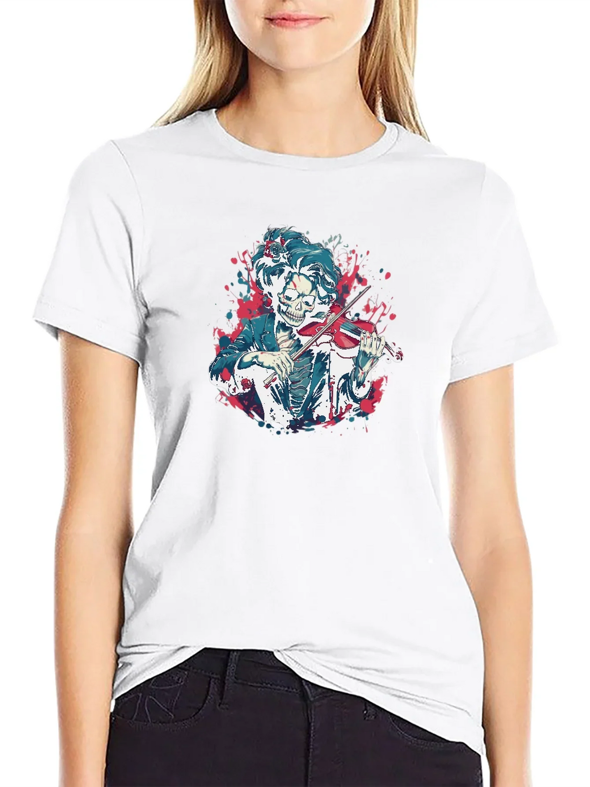 Skeleton Violinist Graphic Tee - Unique Music Lover Shirt