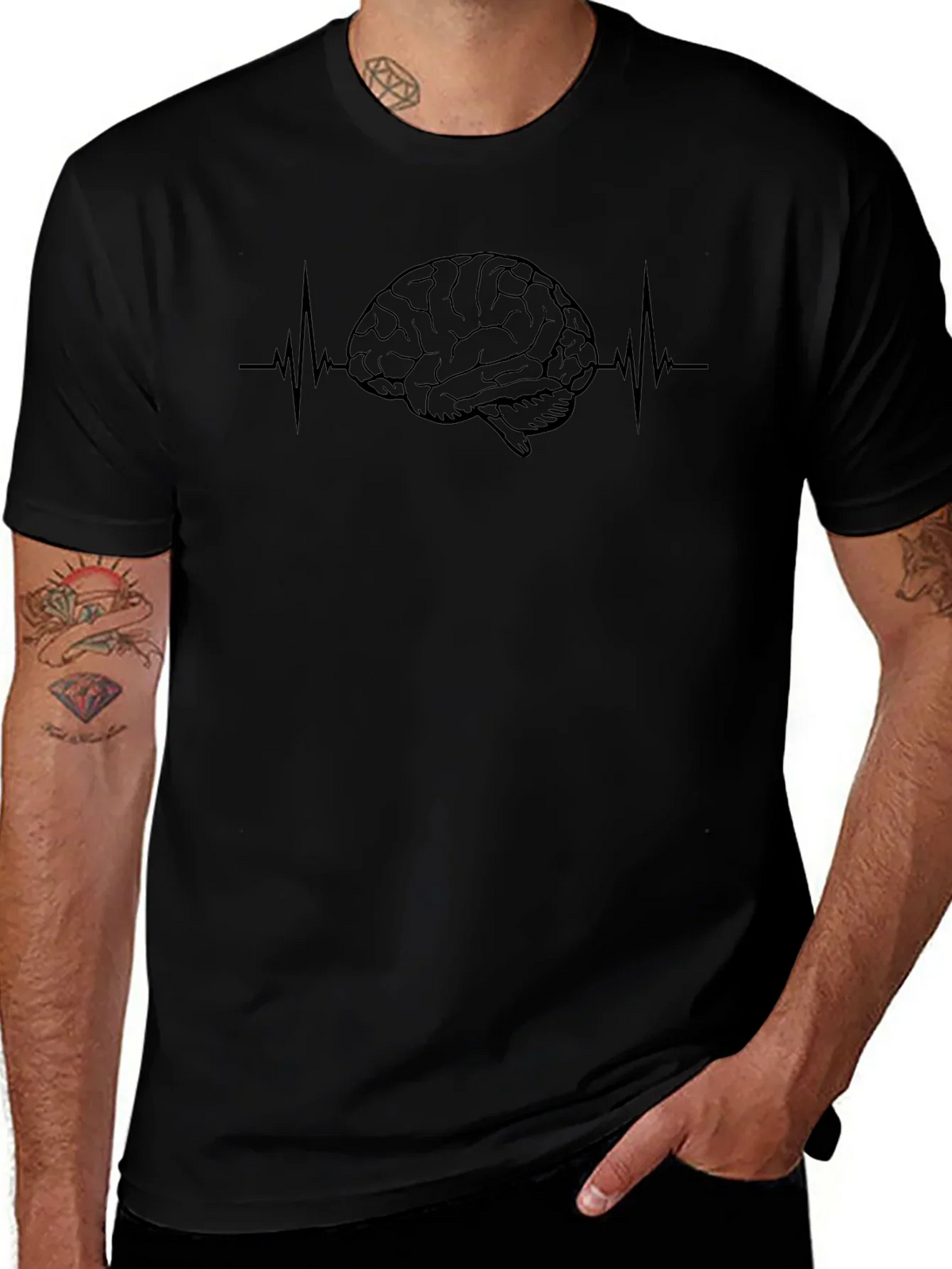 Brain Heartbeat Graphic Tee - Black