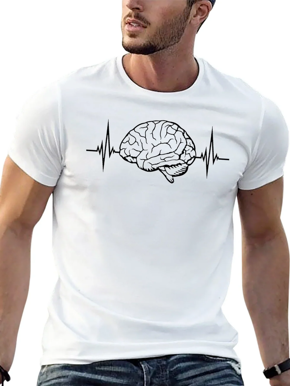 Brain Heartbeat Graphic Tee - Black