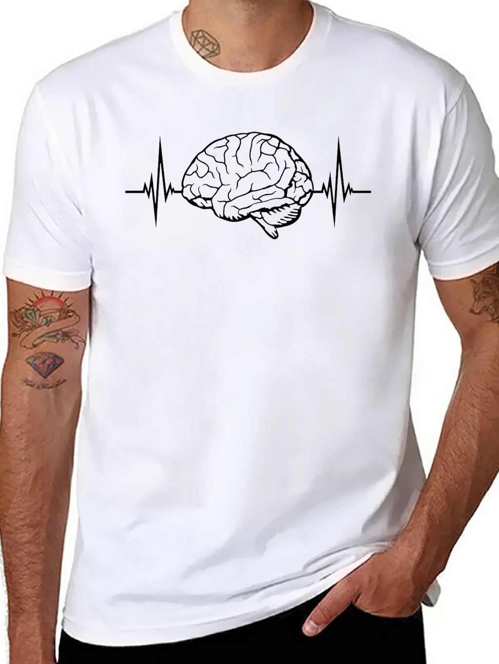 Brain Heartbeat Graphic Tee - Black