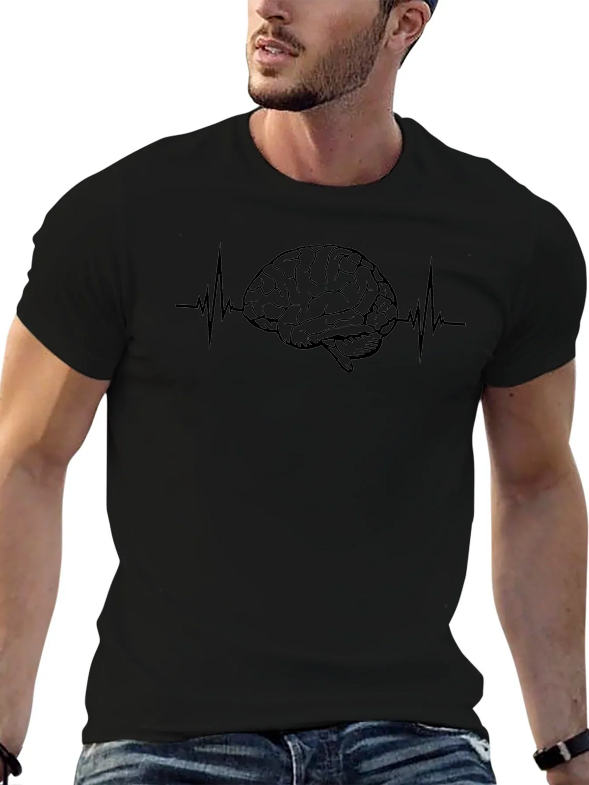 Brain Heartbeat Graphic Tee - Black