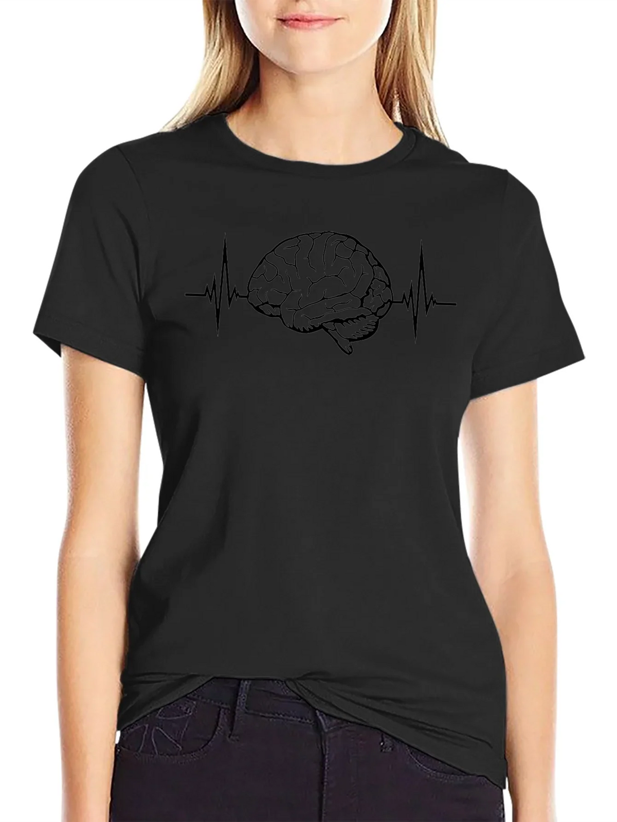 Brain Heartbeat Graphic Tee - Black