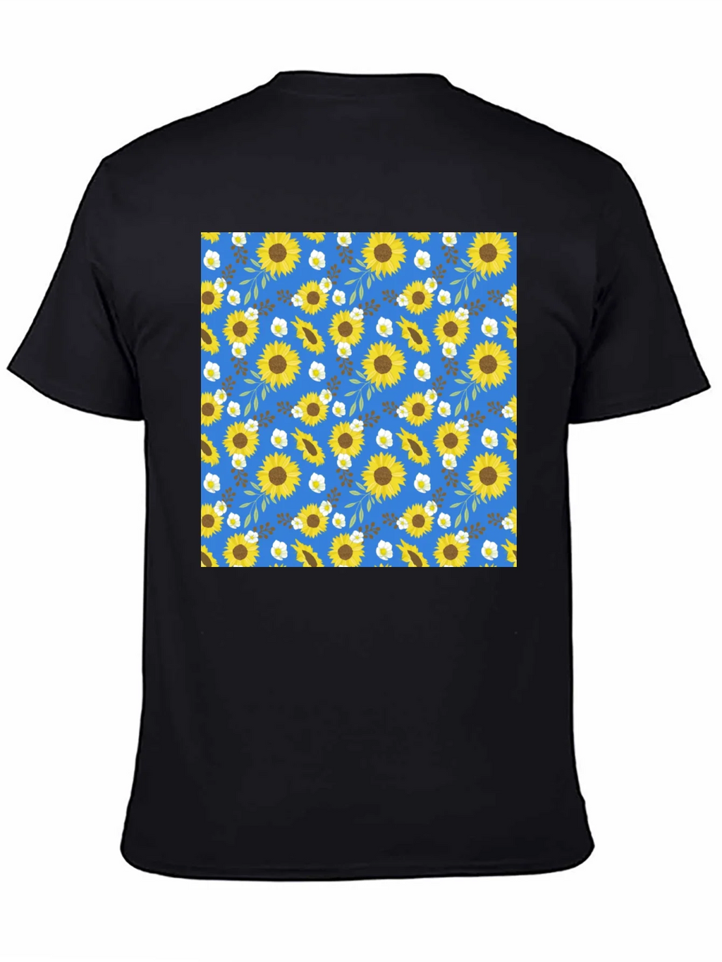 Sunflower Pattern Black T-Shirt