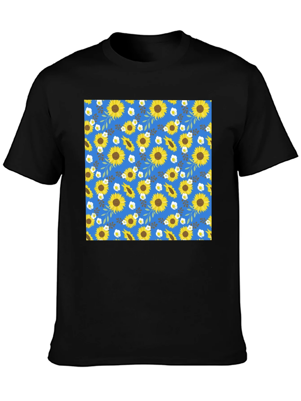 Sunflower Pattern Black T-Shirt