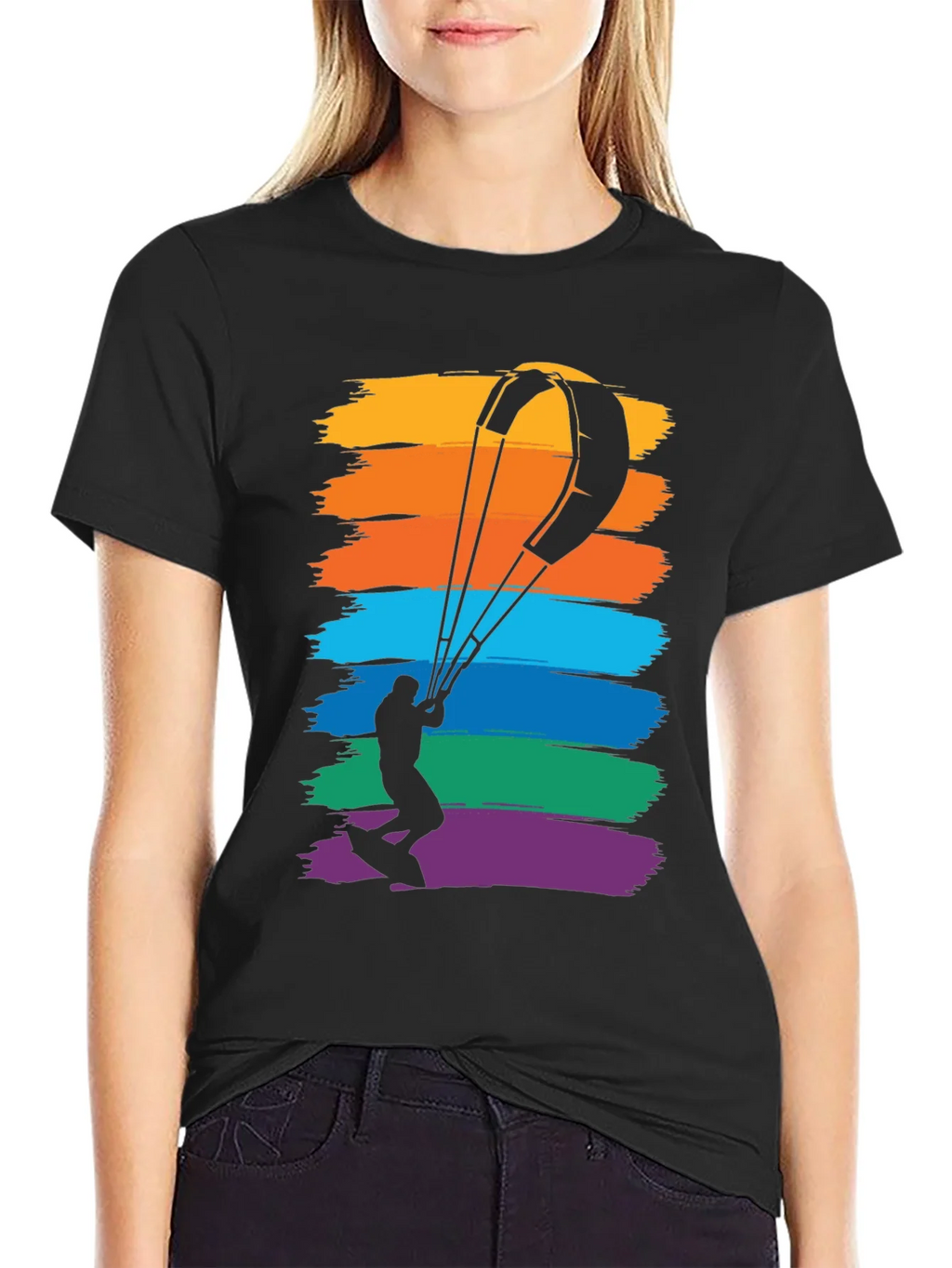 Kitesurfing Rainbow Graphic Tee - Mens Black T-Shirt