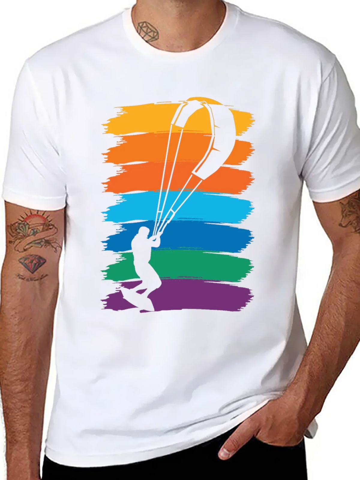 Kitesurfing Rainbow Graphic Tee - Mens Black T-Shirt