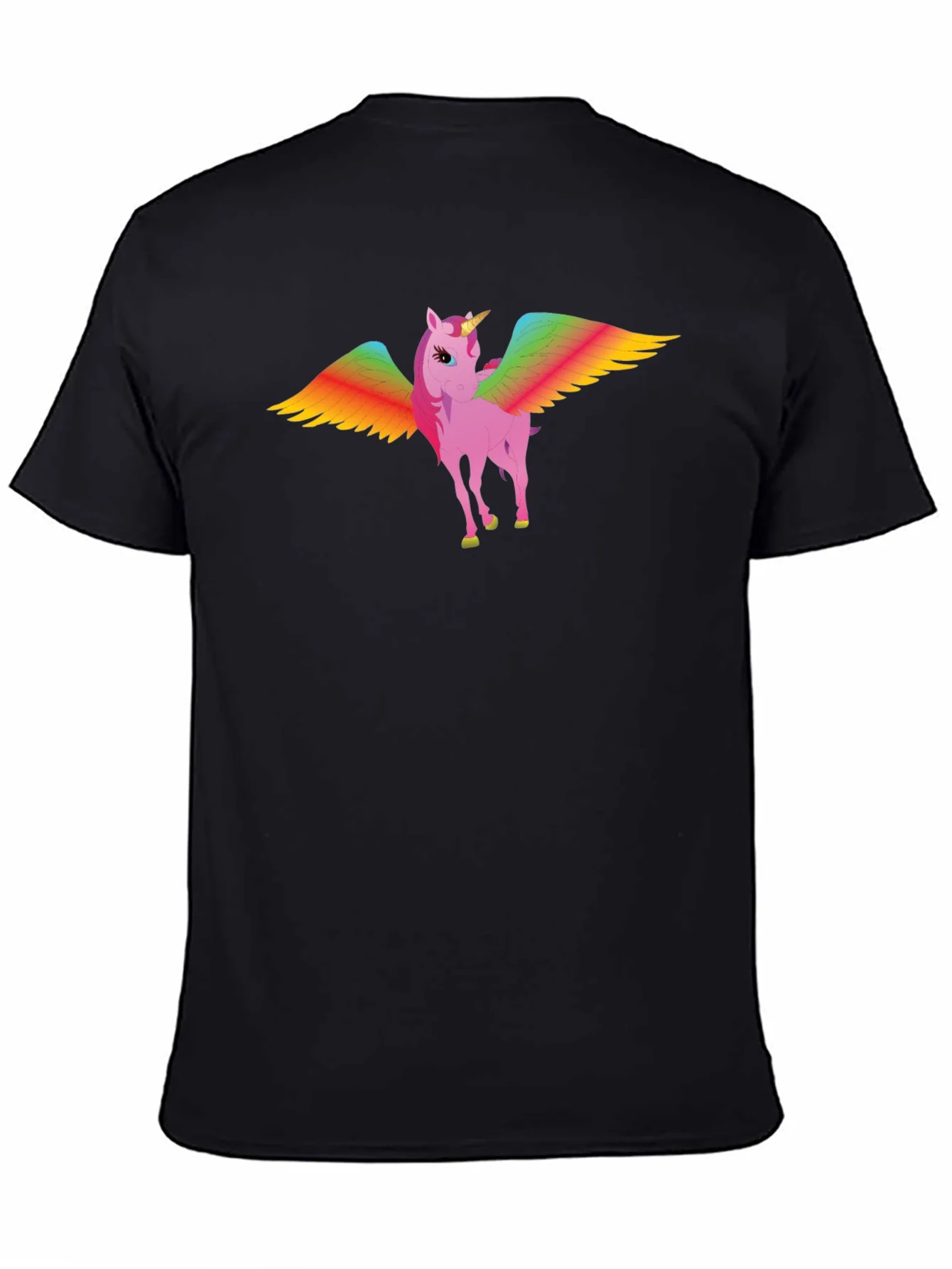 Rainbow Winged Unicorn Graphic Tee - Black Cotton T-Shirt