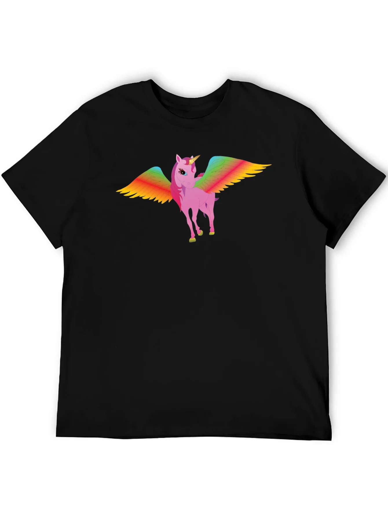 Rainbow Winged Unicorn Graphic Tee - Black Cotton T-Shirt