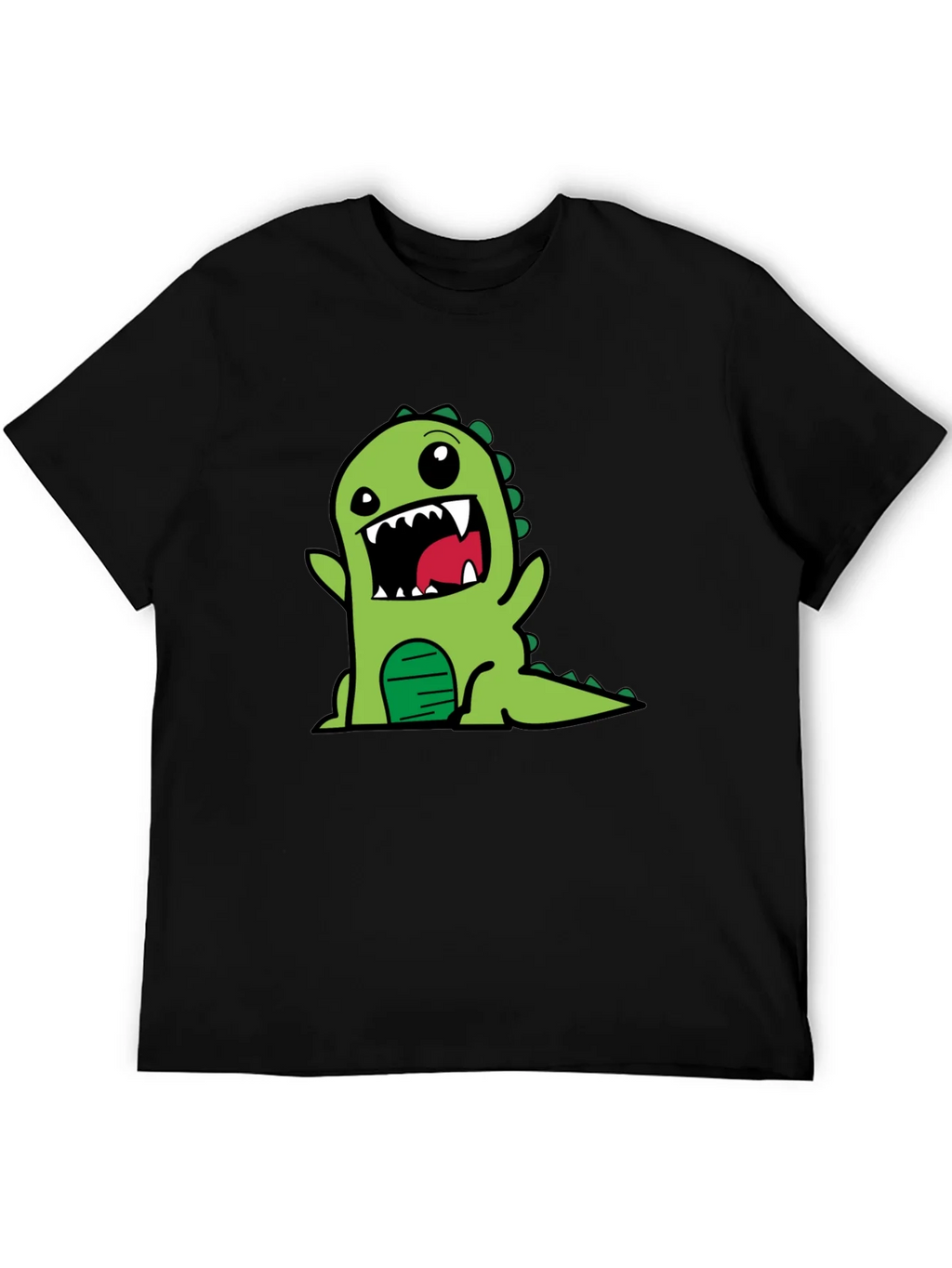 Cartoon Dino Graphic Tee - Black Cotton T-Shirt