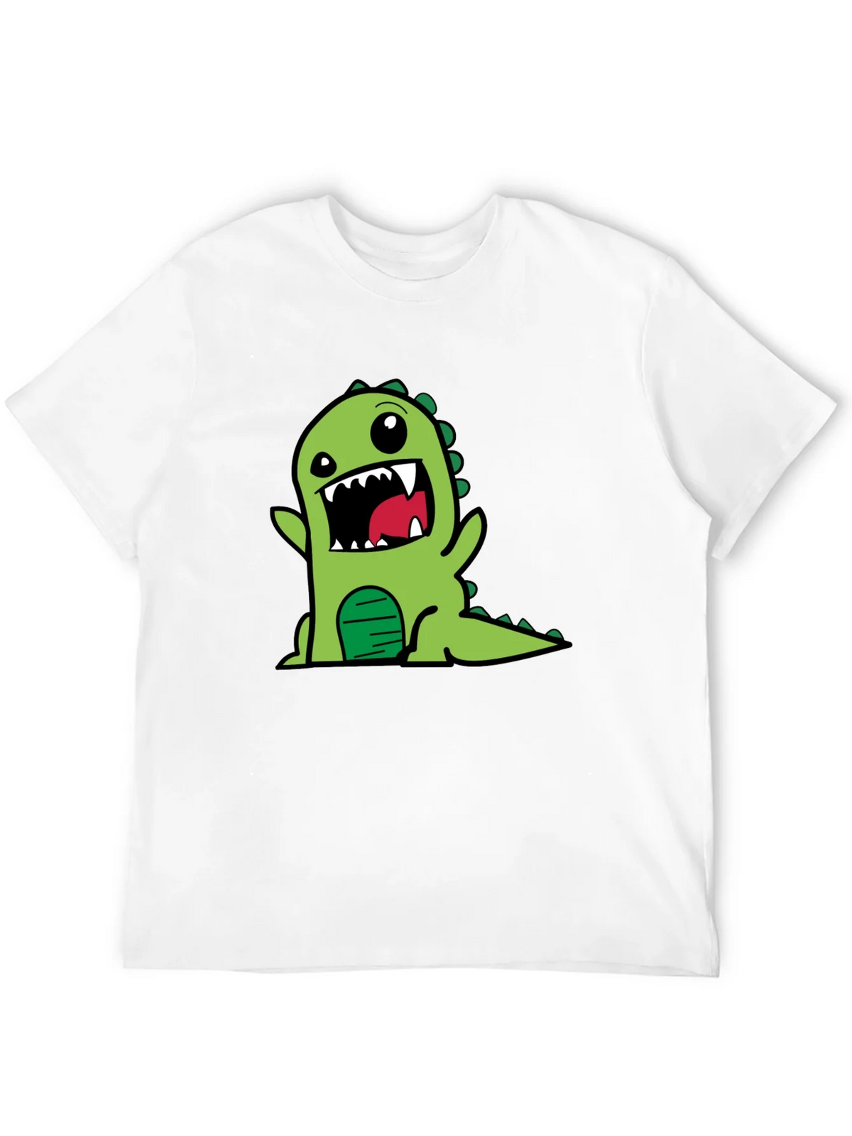 Cartoon Dino Graphic Tee - Black Cotton T-Shirt