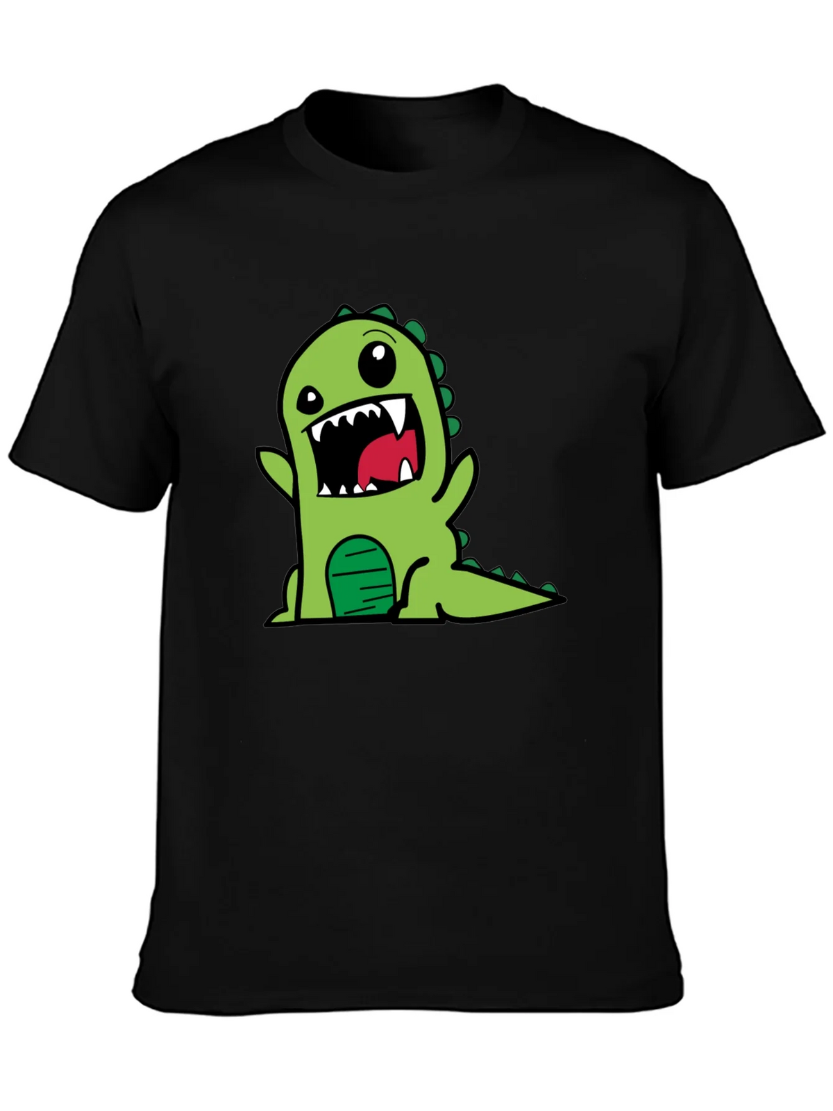 Cartoon Dino Graphic Tee - Black Cotton T-Shirt