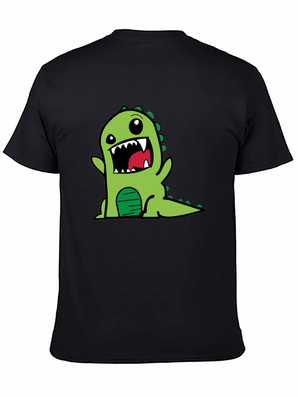 Cartoon Dino Graphic Tee - Black Cotton T-Shirt