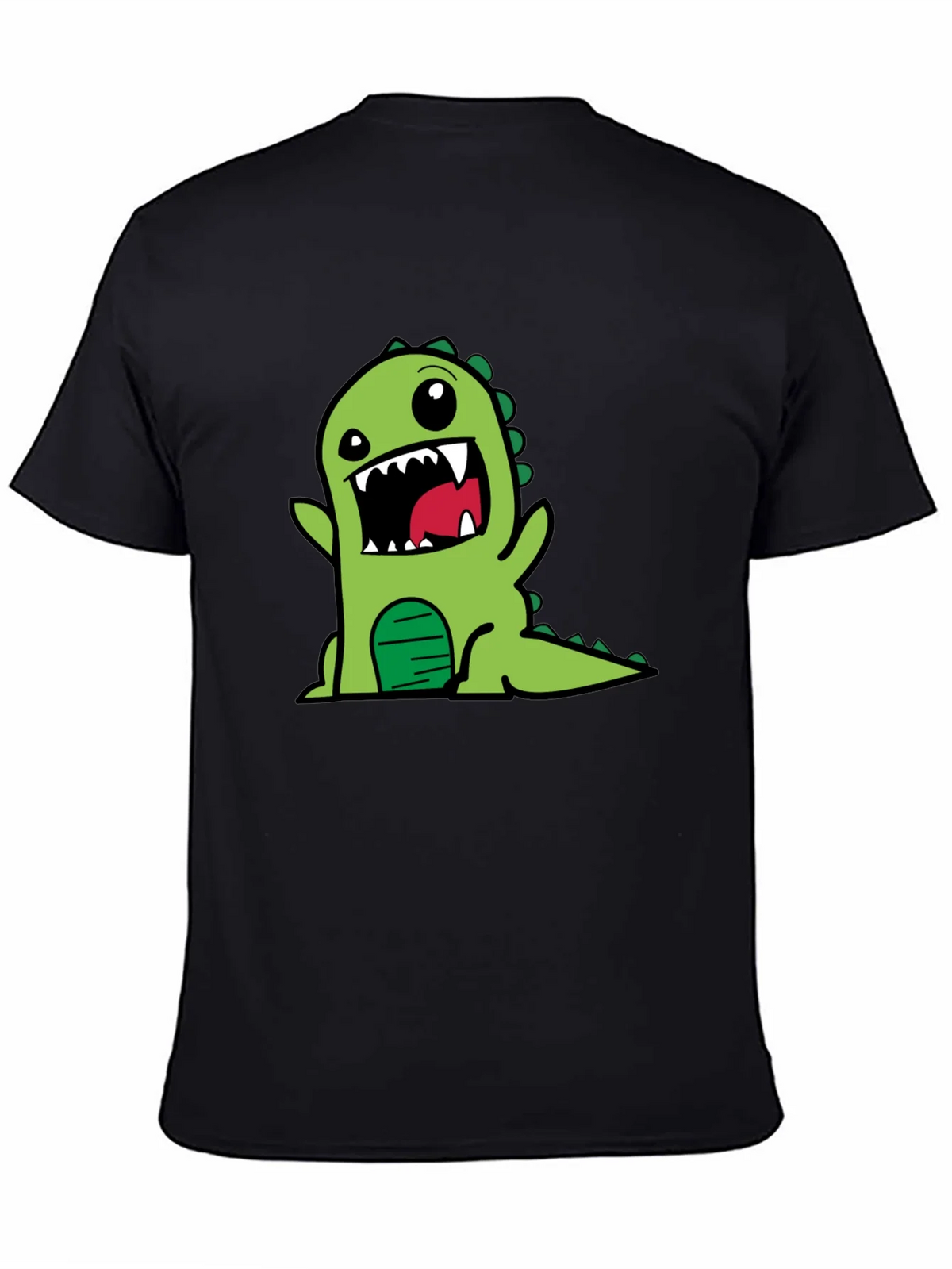 Cartoon Dino Graphic Tee - Black Cotton T-Shirt