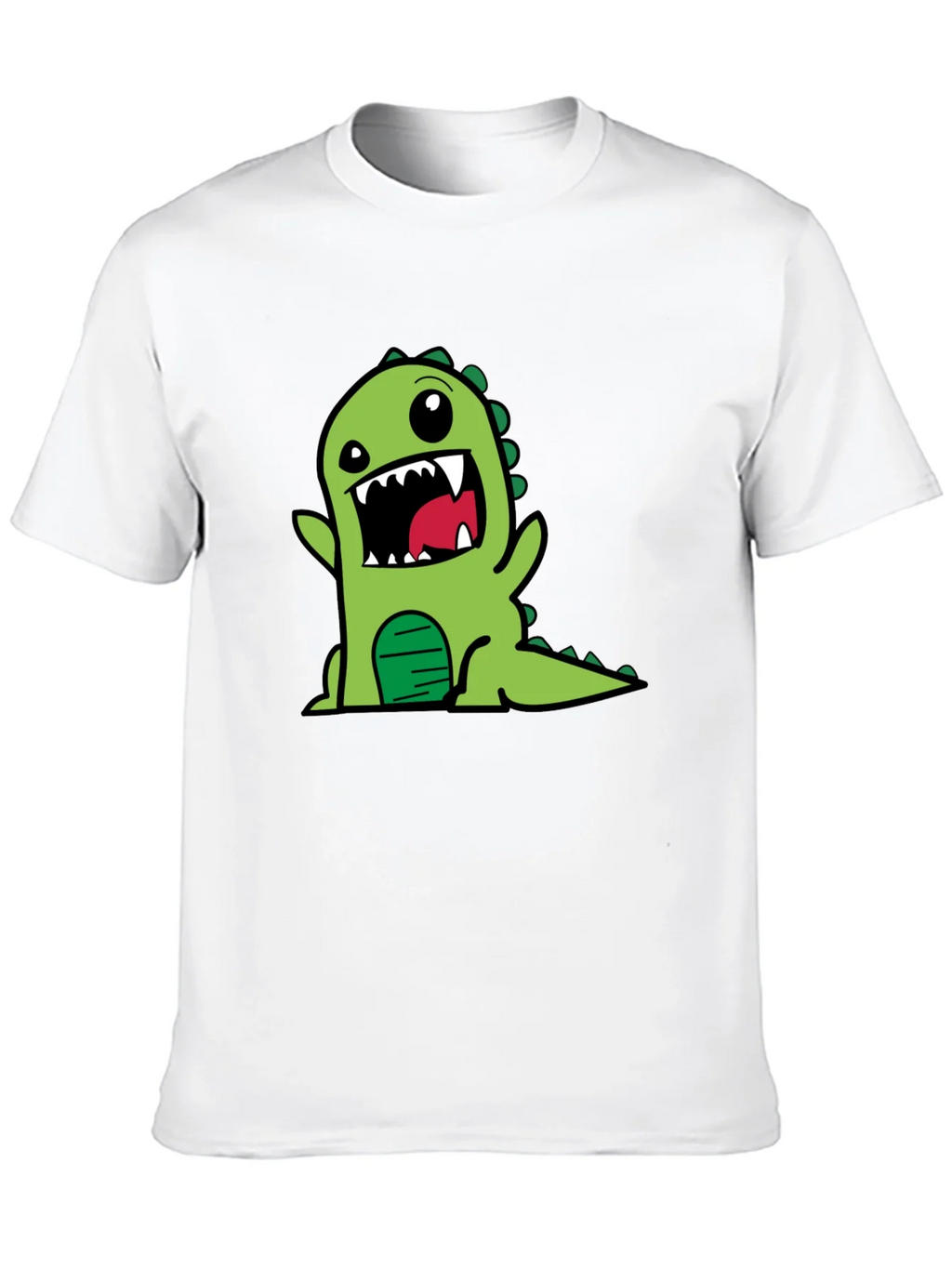 Cartoon Dino Graphic Tee - Black Cotton T-Shirt