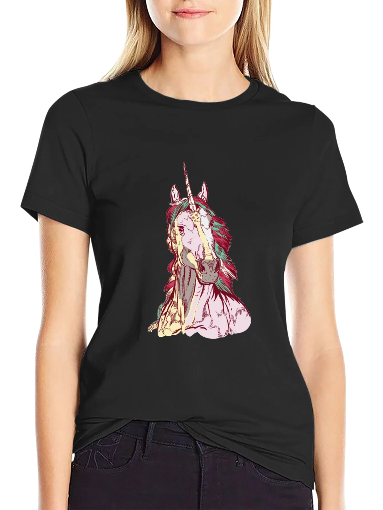 Unicorn Graphic T-Shirt - Black Cotton Tee