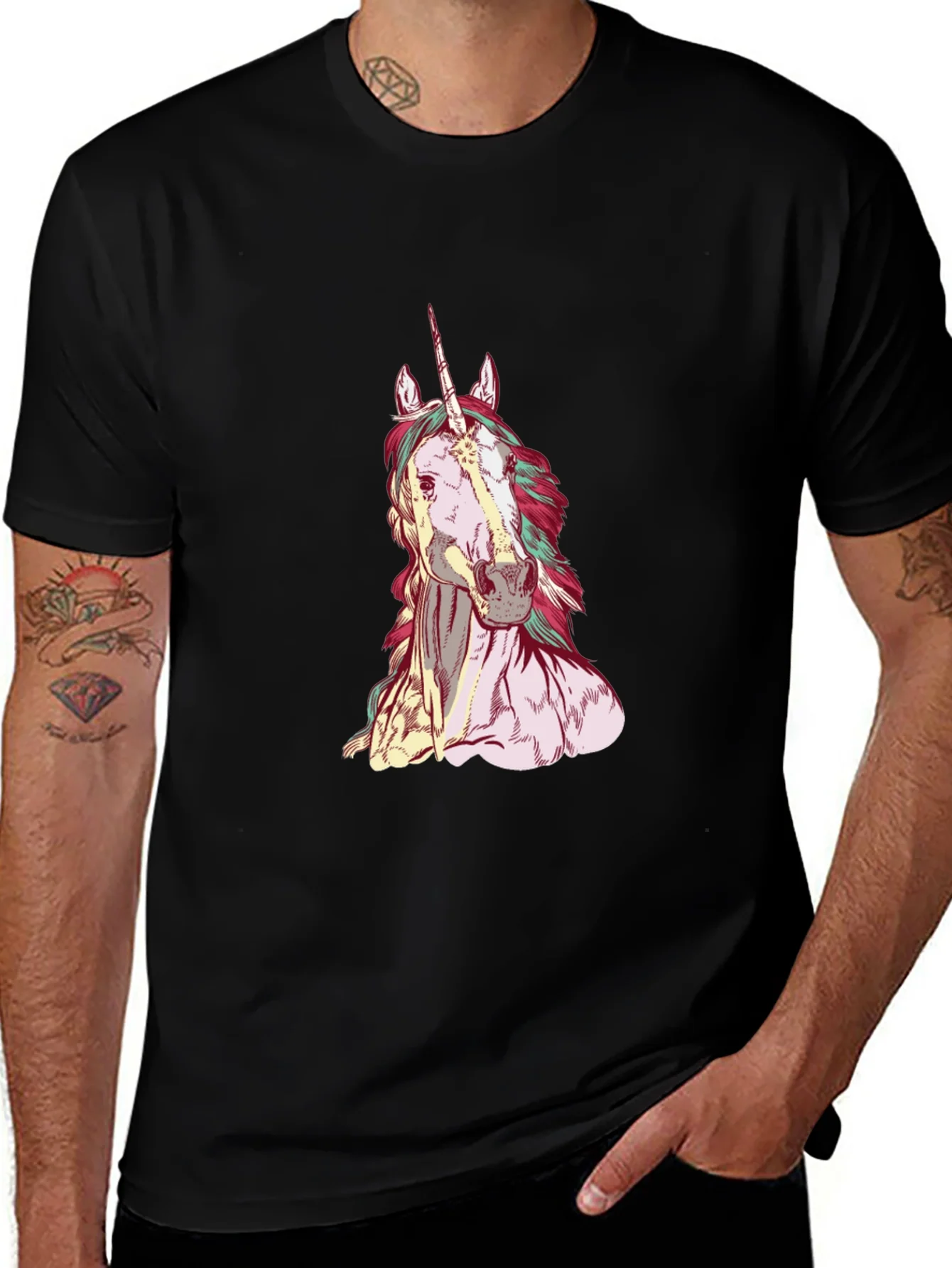 Unicorn Graphic T-Shirt - Black Cotton Tee