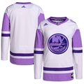 Men's New York Islanders White/Purple Hockey Fights Cancer Primegreen Authentic Blank Practice Jersey1