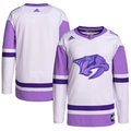 Men's Nashville Predators White/Purple Hockey Fights Cancer Primegreen Authentic Blank Practice Jersey1