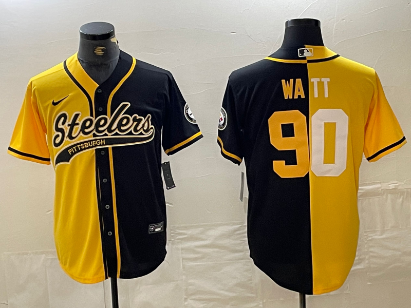 Men's Pittsburgh Steelers T.J. Watt #90 Yellow/Black Game Jersey1 Joint Edition