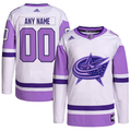 Men's Columbus Blue Jackets White/Purple Hockey Fights Cancer Primegreen Authentic Custom Jersey1