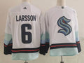 Men's Seattle Kraken Adam Larsson #6 White Blue Home Breakaway Player Jersey1