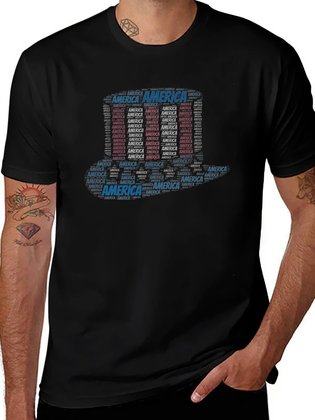 America Word Art Black T-Shirt