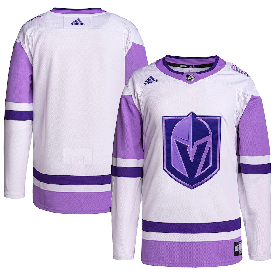 Men's Vegas Golden Knights White/Purple Hockey Fights Cancer Primegreen Authentic Blank Practice Jersey1