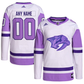 Men's Nashville Predators White/Purple Hockey Fights Cancer Primegreen Authentic Custom Jersey1