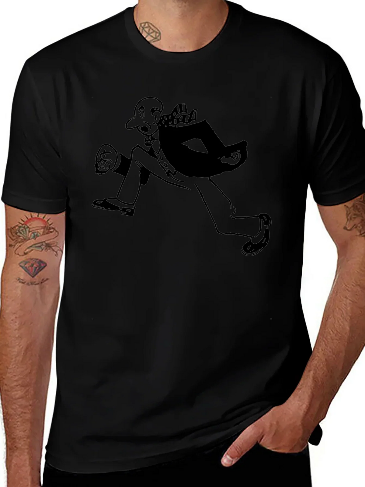 Running Man Graphic Tee - Black Cotton Blend
