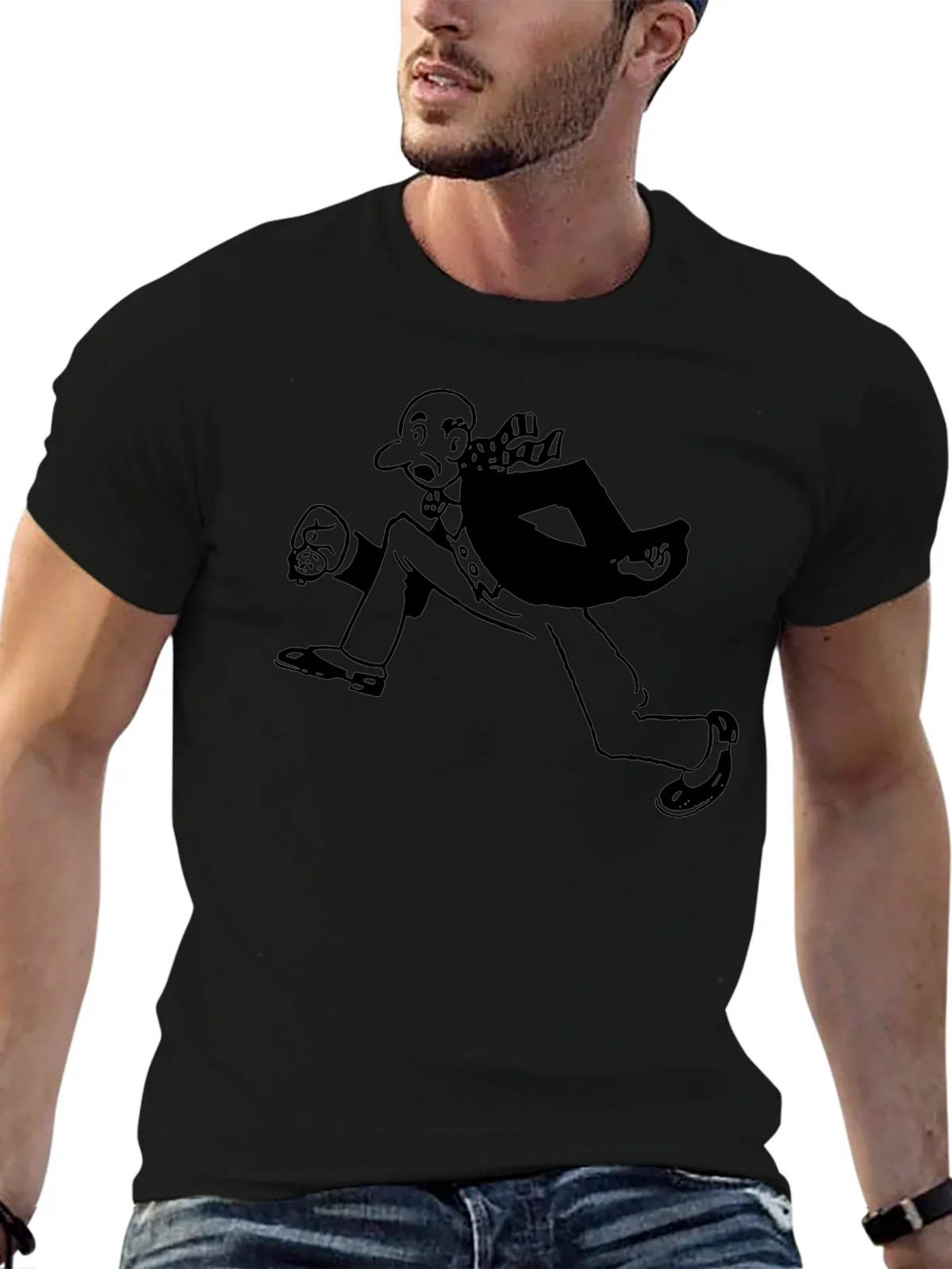 Running Man Graphic Tee - Black Cotton Blend