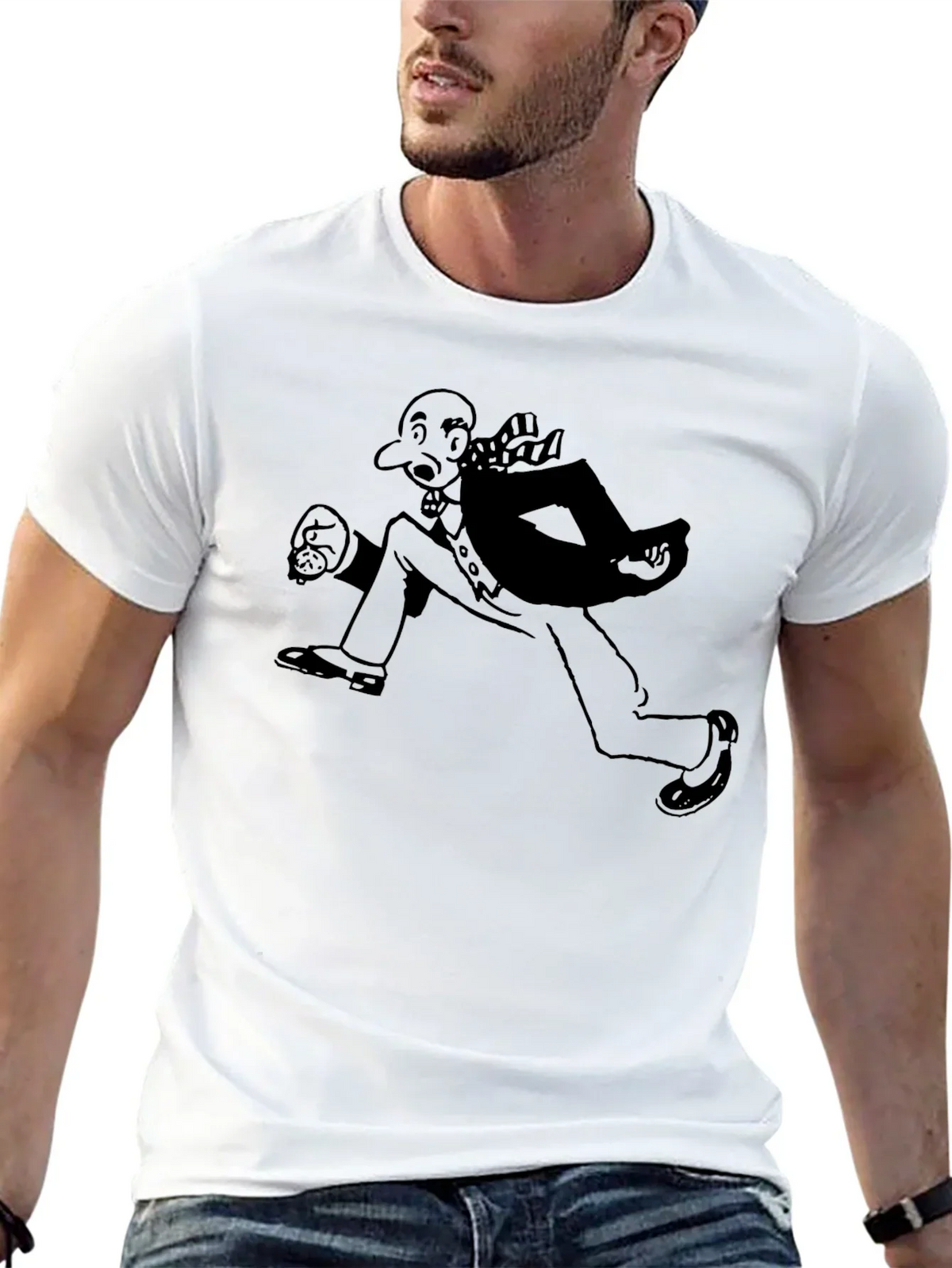Running Man Graphic Tee - Black Cotton Blend