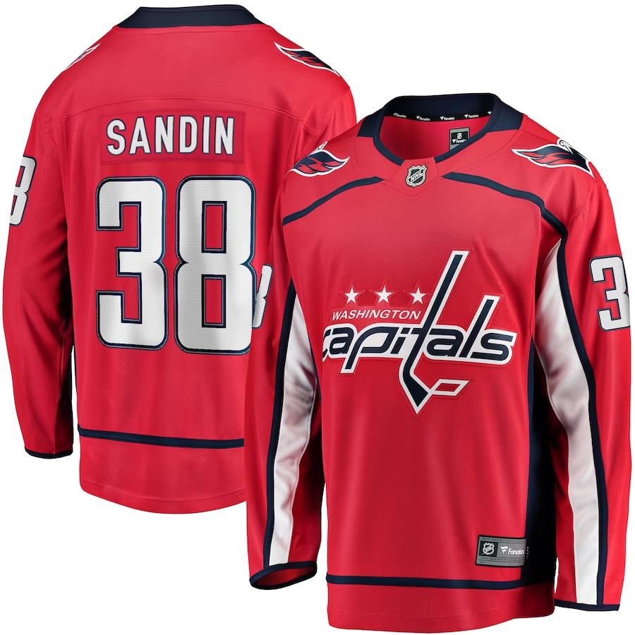 Men's Washington Capitals Rasmus Sandin #38 Red Home Breakaway Player Jersey1