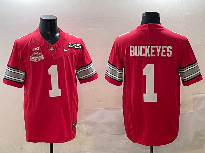 Men's Ohio State Buckeyes Quinshon Judkins Red 2025 CFP Final National Champions Patch F.U.S.E. Jersey