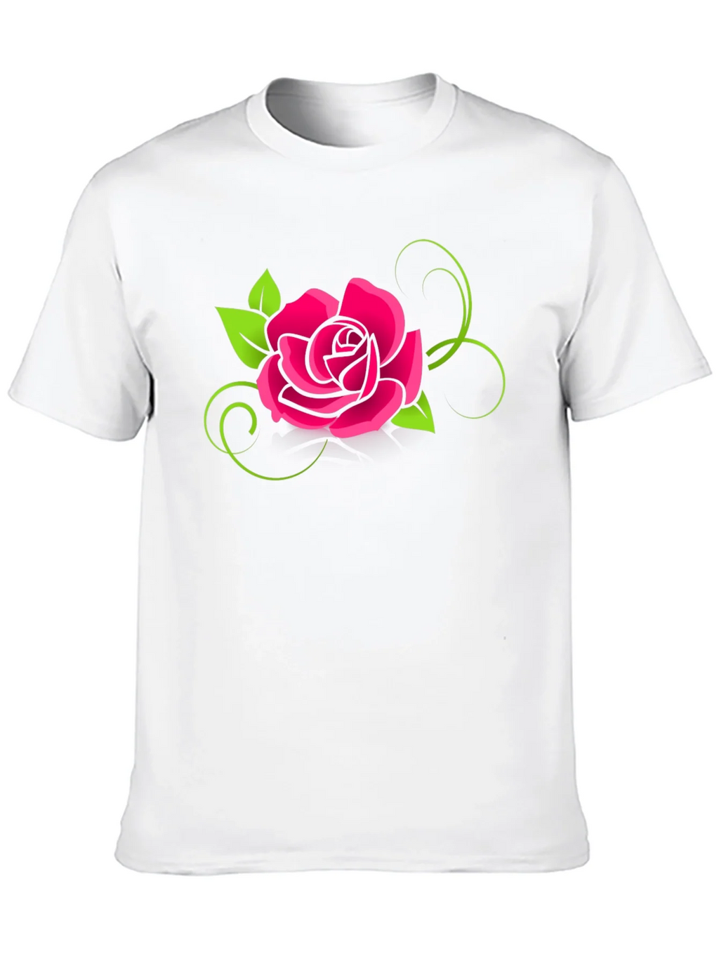 Black T-Shirt with Bold Pink Rose Design
