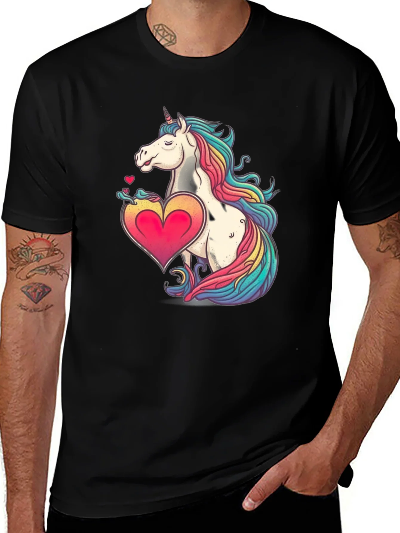 Unicorn Heart Graphic Tee - Black Casual T-Shirt