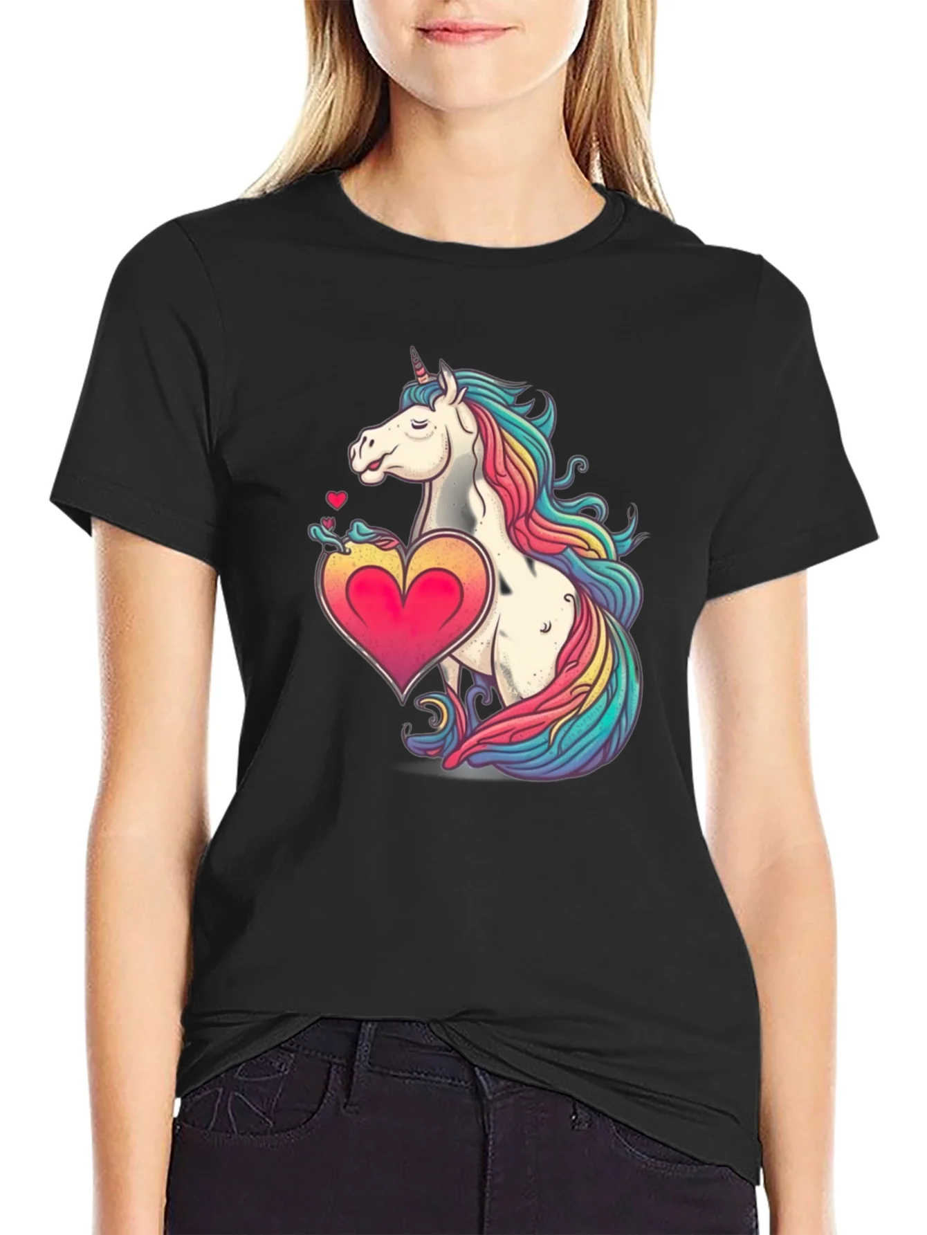 Unicorn Heart Graphic Tee - Black Casual T-Shirt