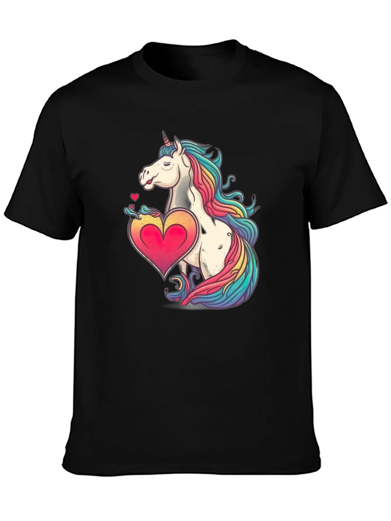 Unicorn Heart Graphic Tee - Black Casual T-Shirt