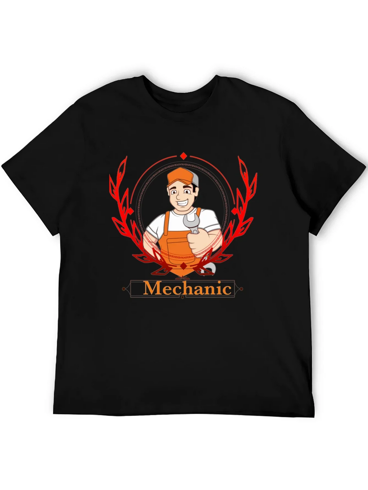 Mechanic Cartoon Graphic Black T-Shirt