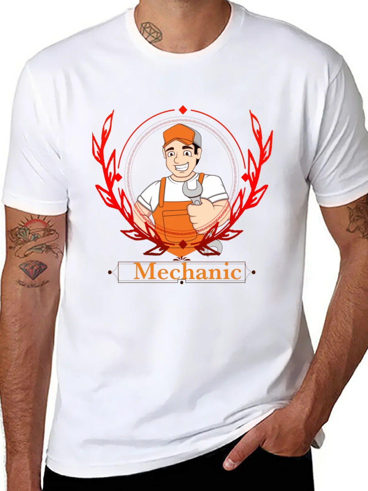 Mechanic Cartoon Graphic Black T-Shirt