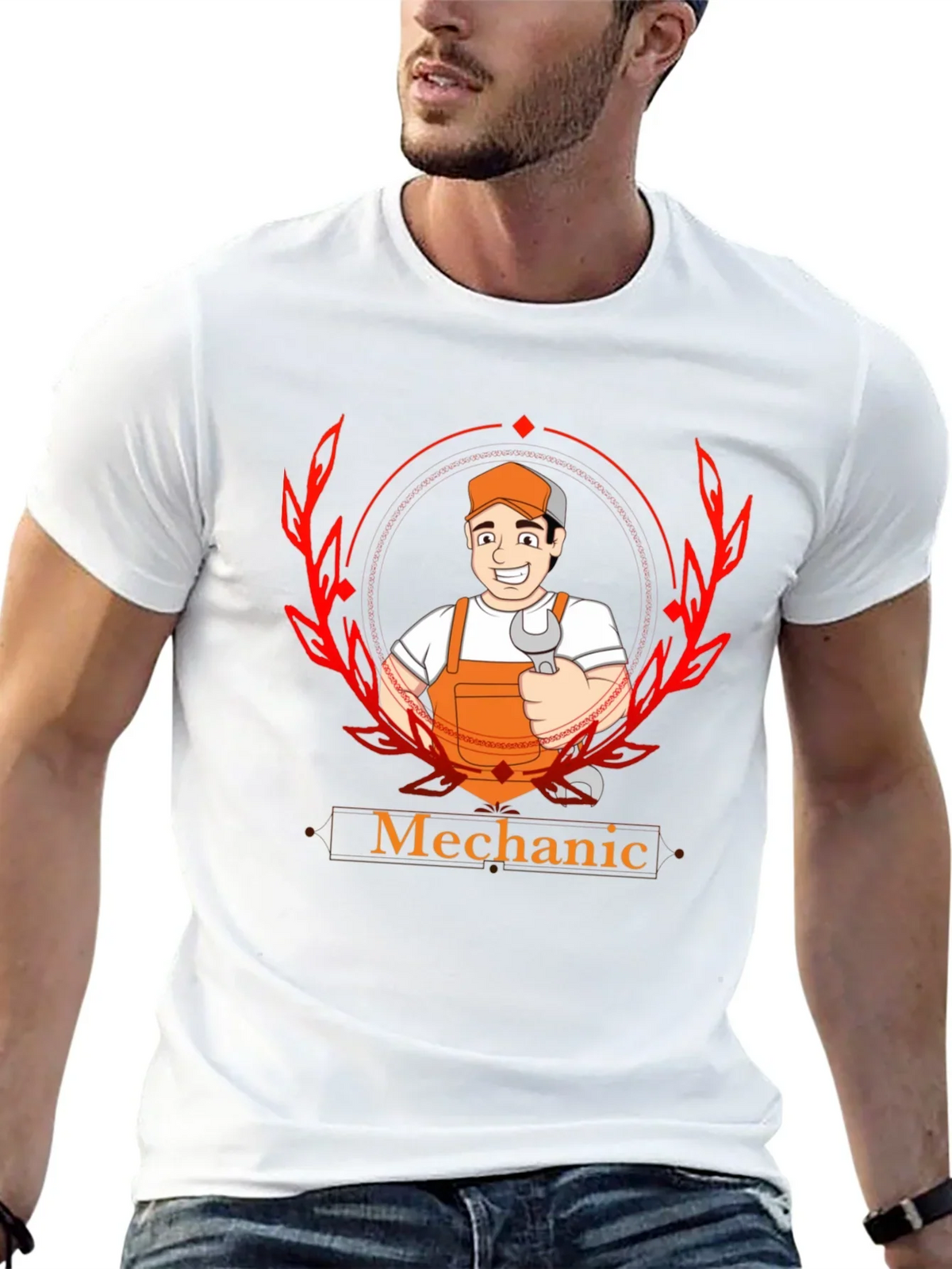 Mechanic Cartoon Graphic Black T-Shirt